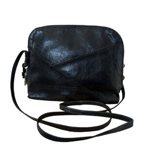 HOBO International Glazed Leather Domed Crossbody Shoulder Bag Purse in Black